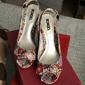 Sling back peep toe heels